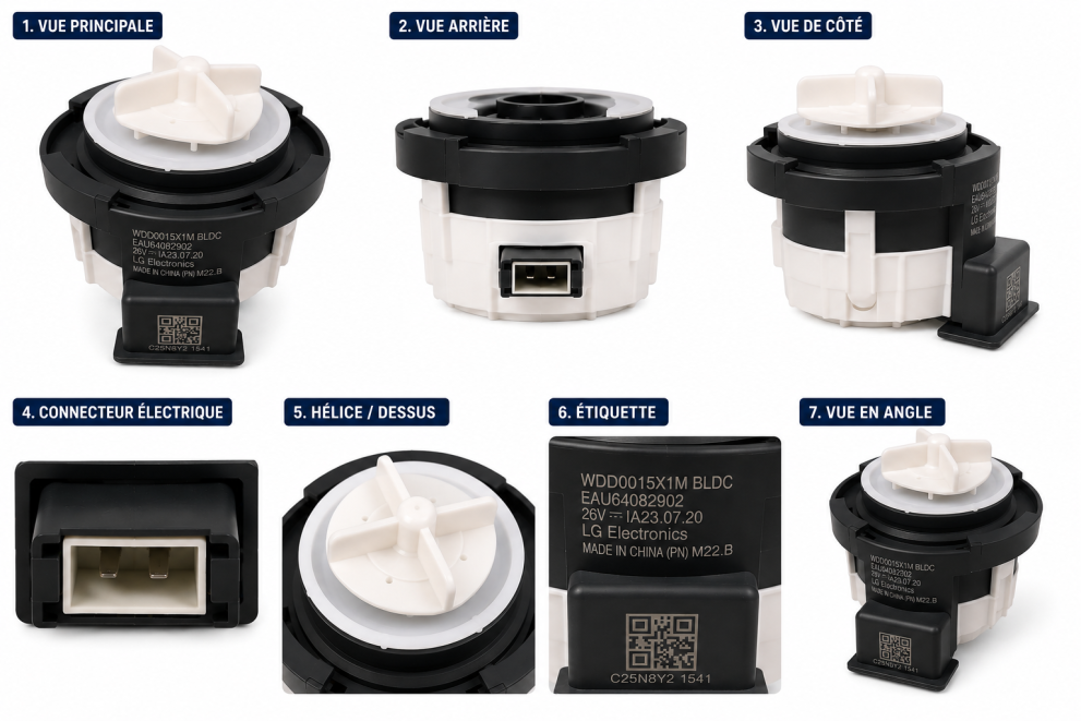 Pompe de vidange LG OEM EAU64082902 – WDD0015X1M BLDC – 26V DC – Pièce d'origine pour lave-linge LG